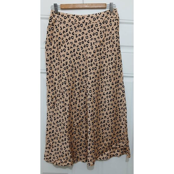Sezane womens 38eu / usa 6 leopard midi viscose silk skirt tan excellent condt - Picture 4 of 7